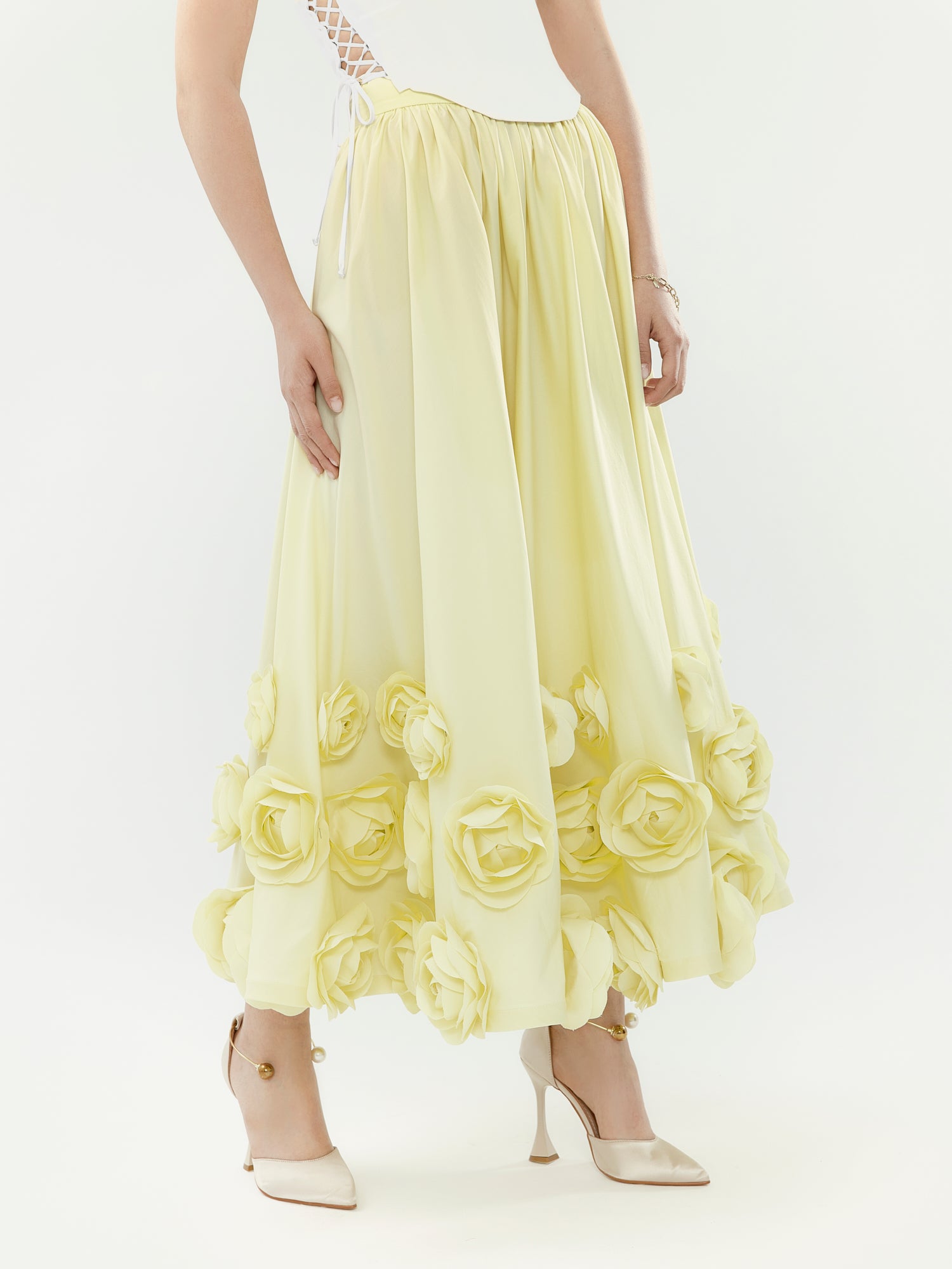 Milky Yellow Skirt With Flowers