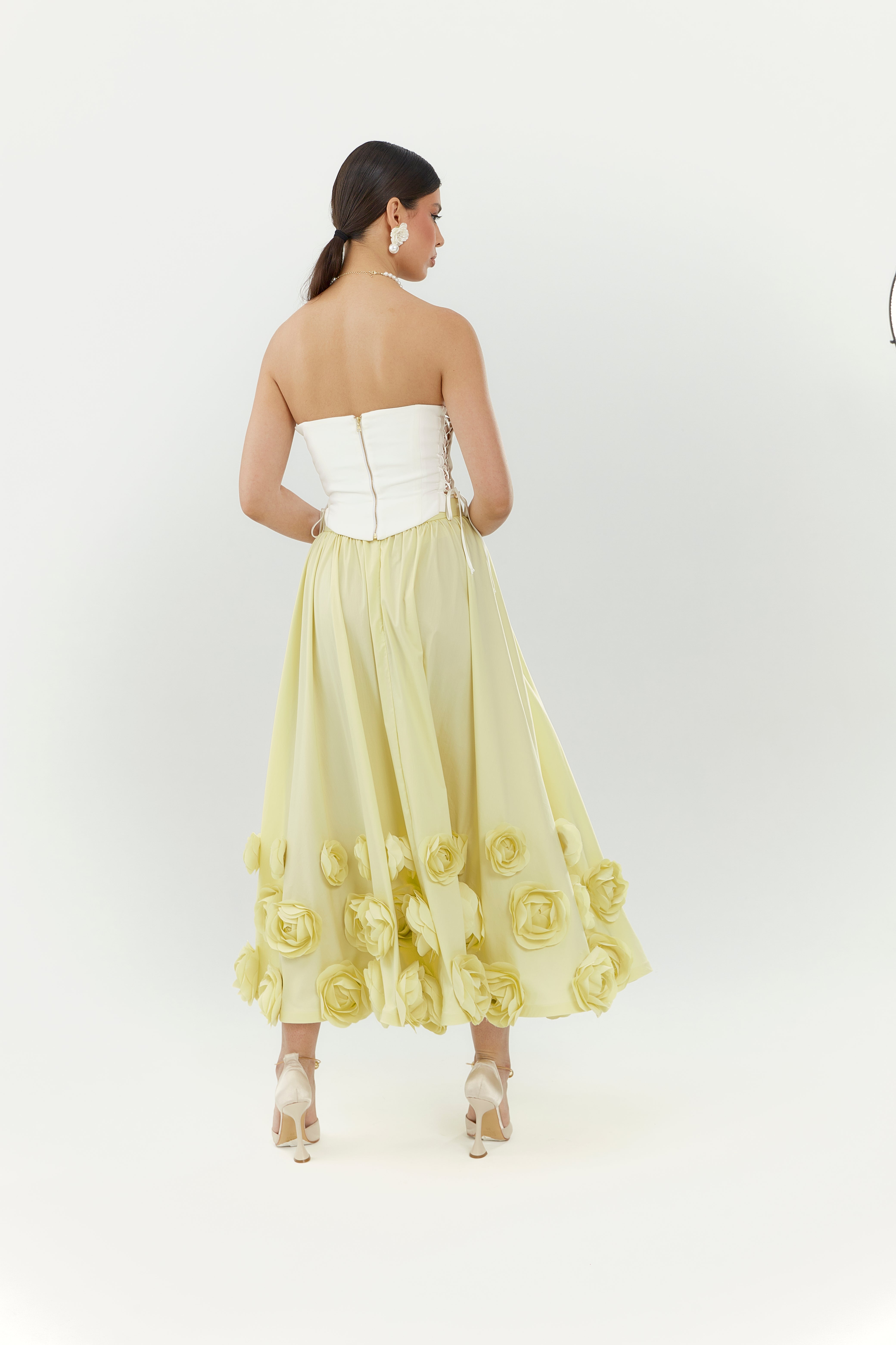 Milky Yellow Skirt With Flowers