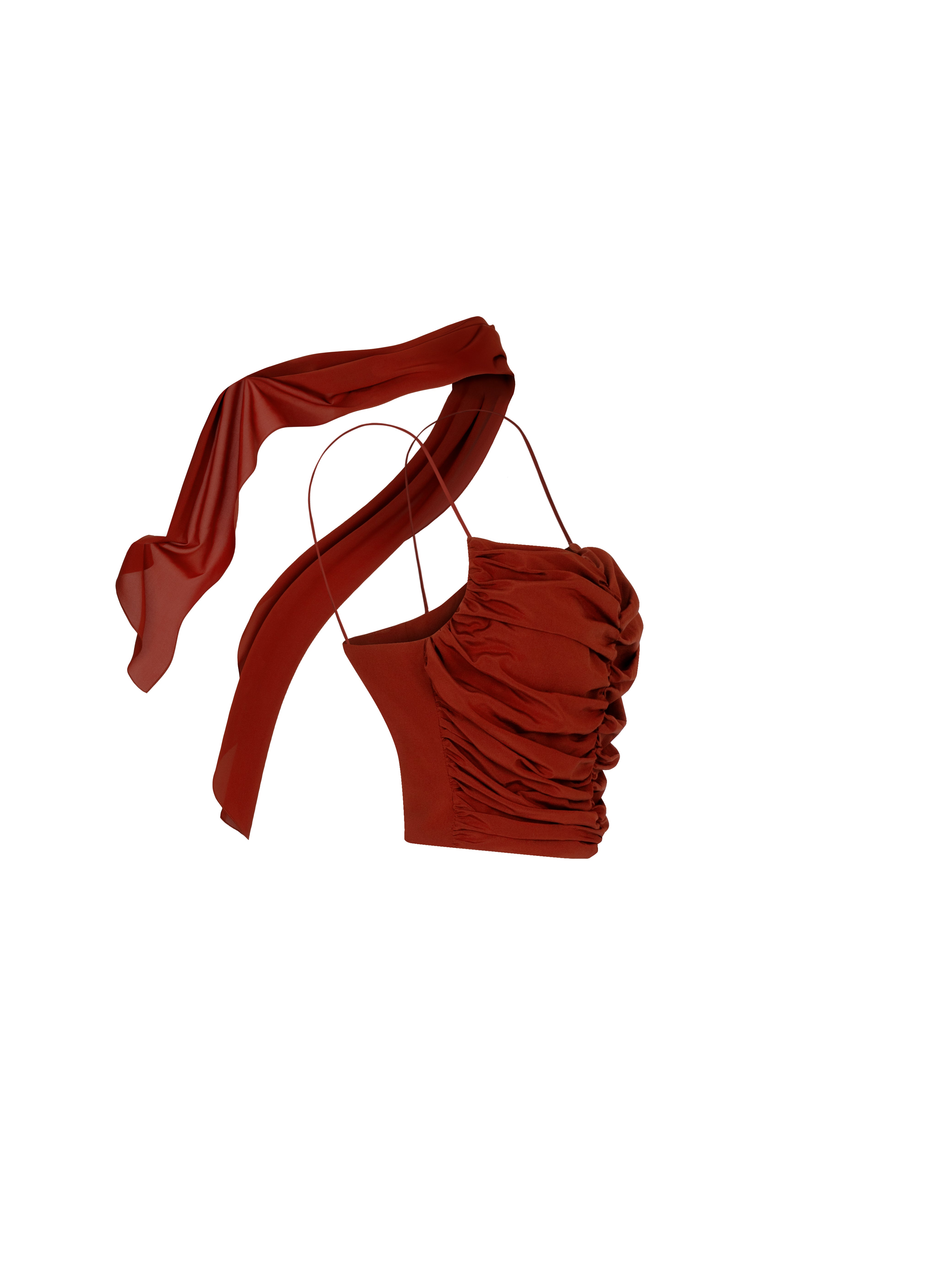Драпированный шелковый топ бордового цвета