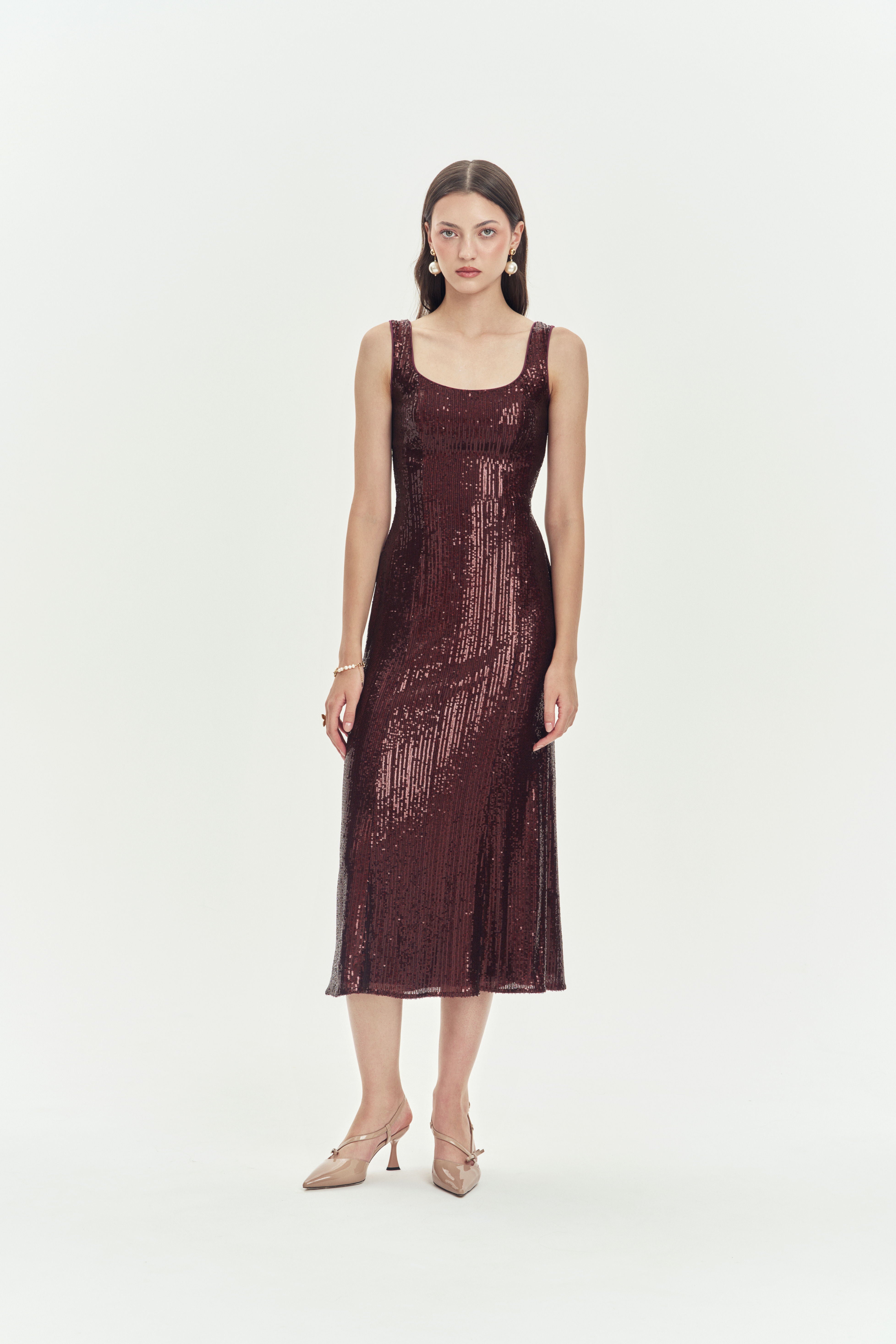 Burgundy Tie-Back Midi Dress