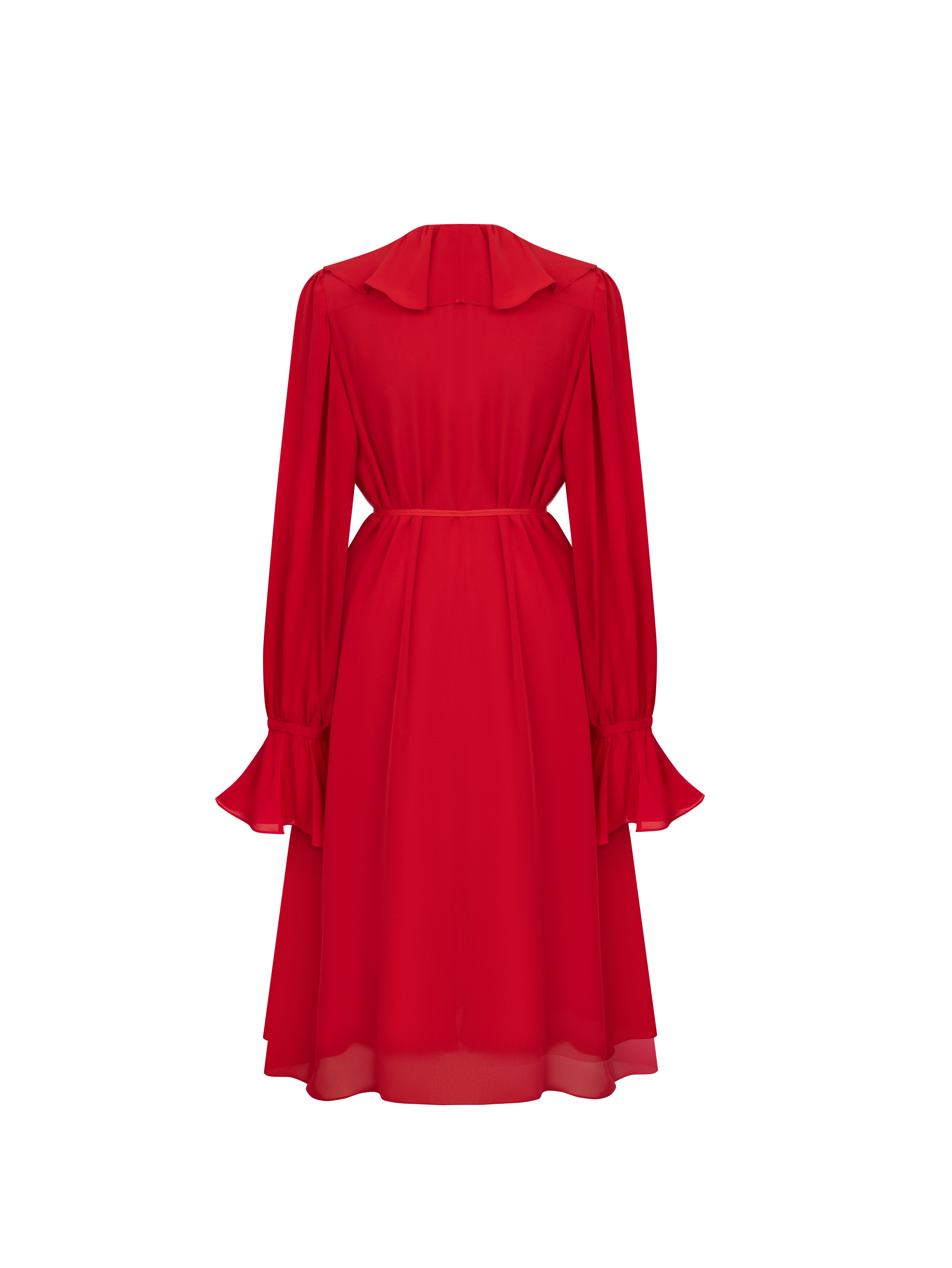 ELSAVA RED CASCADING RUFFLE DRESS