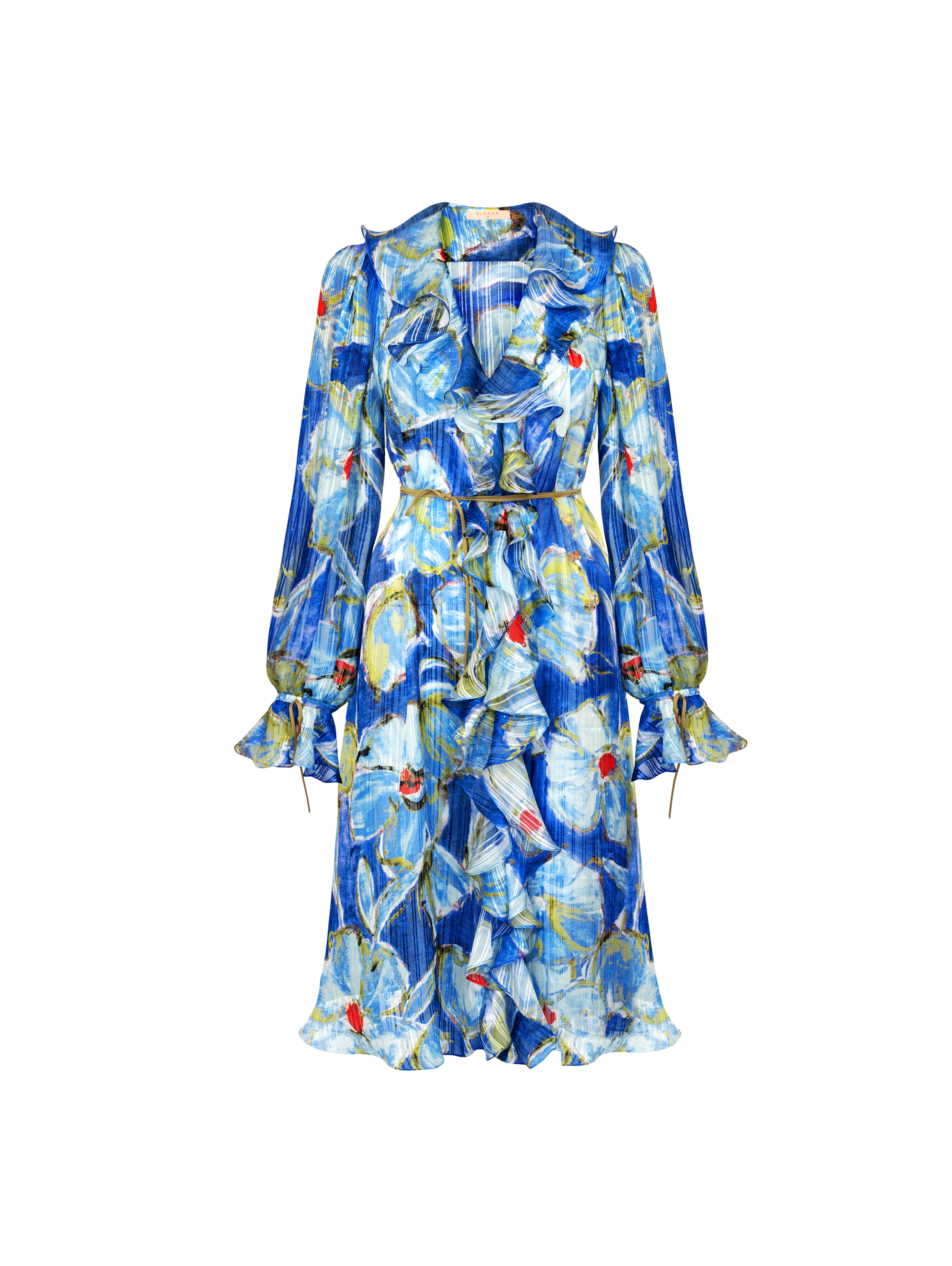 BLUE OF SILENCE RUFFLE DRESS