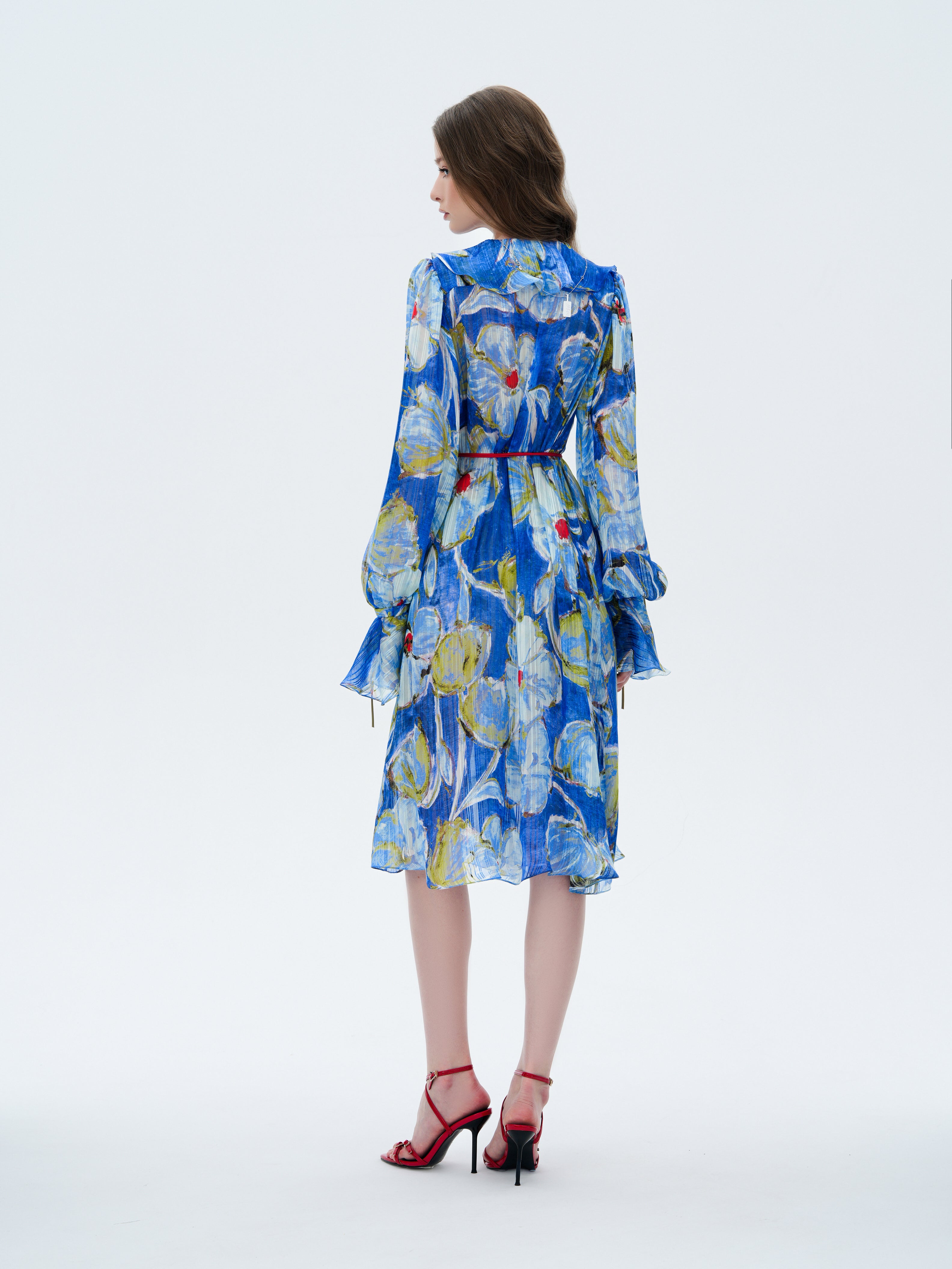 BLUE OF SILENCE RUFFLE DRESS