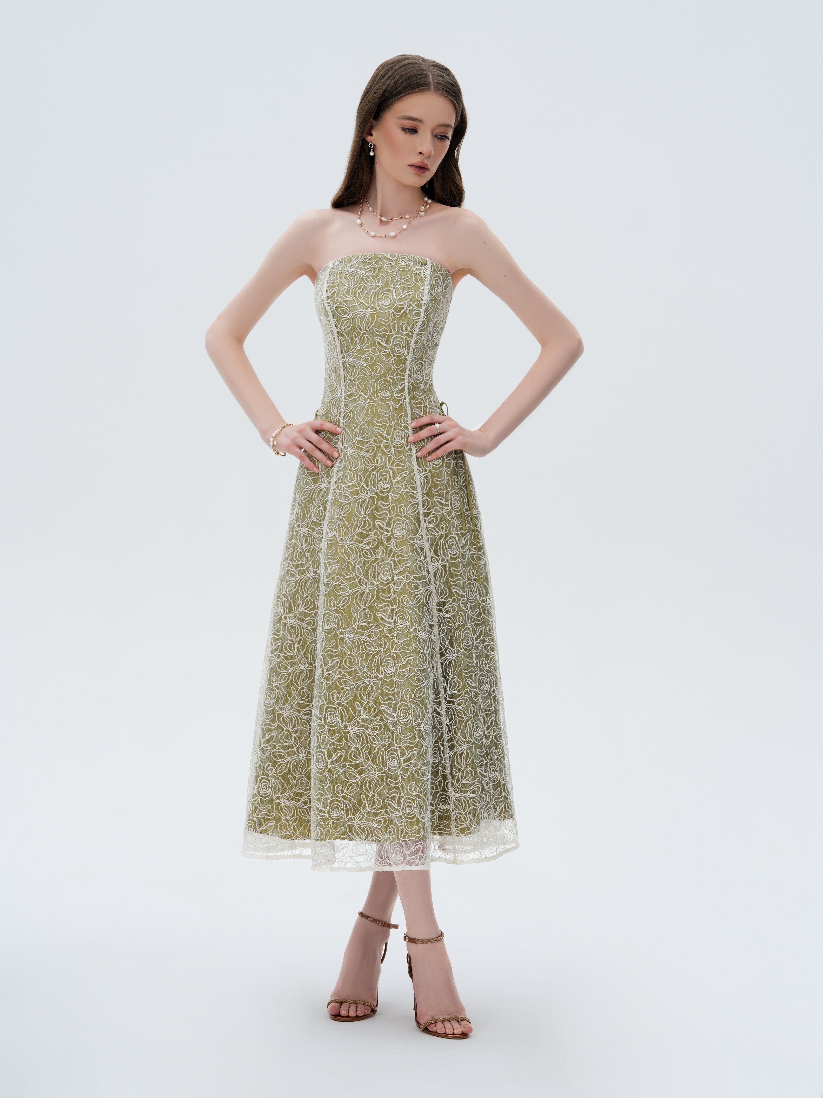 ELSAVA OLIVE BLOOM CORSET DRESS
