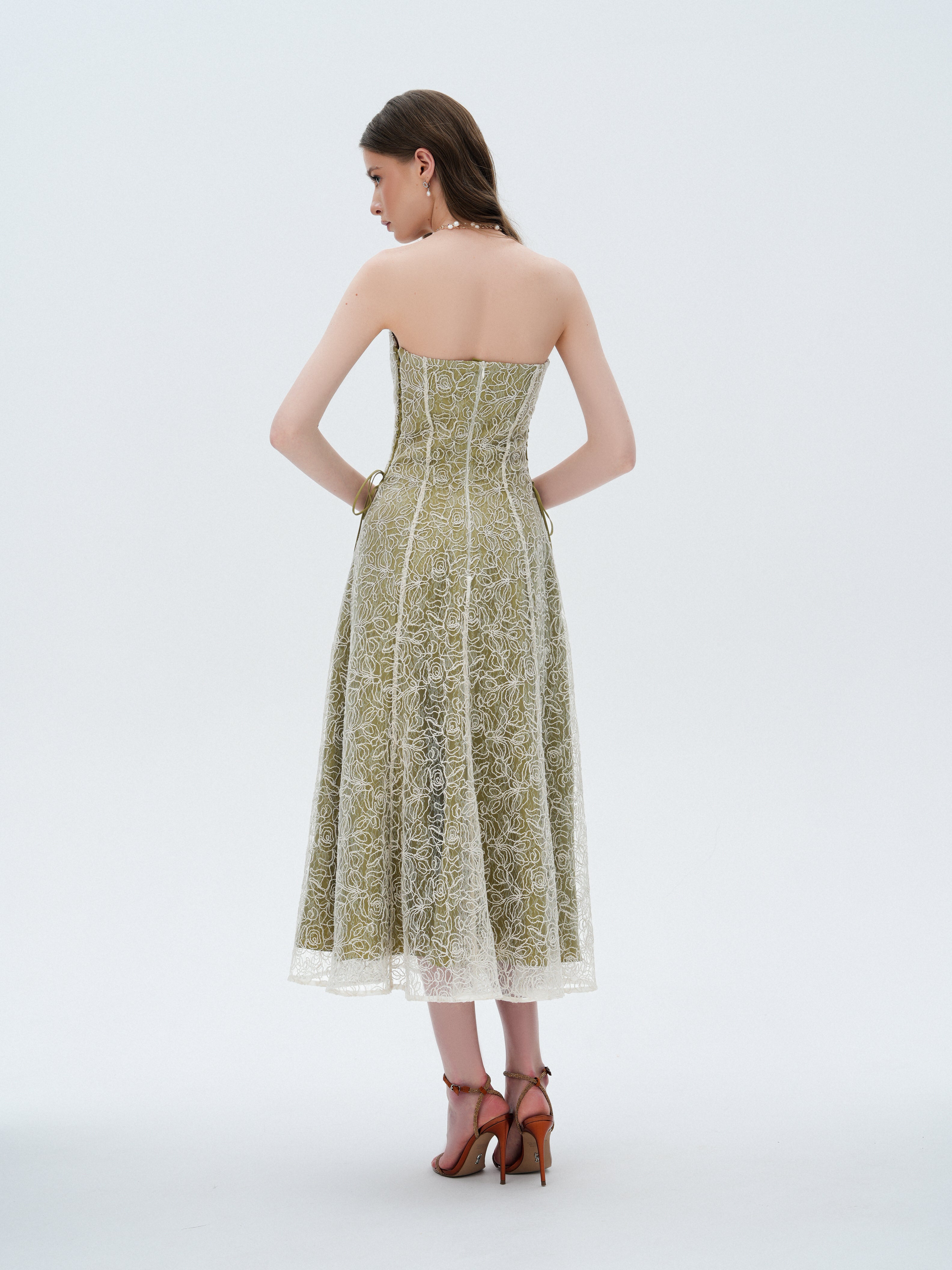 ELSAVA OLIVE BLOOM CORSET DRESS