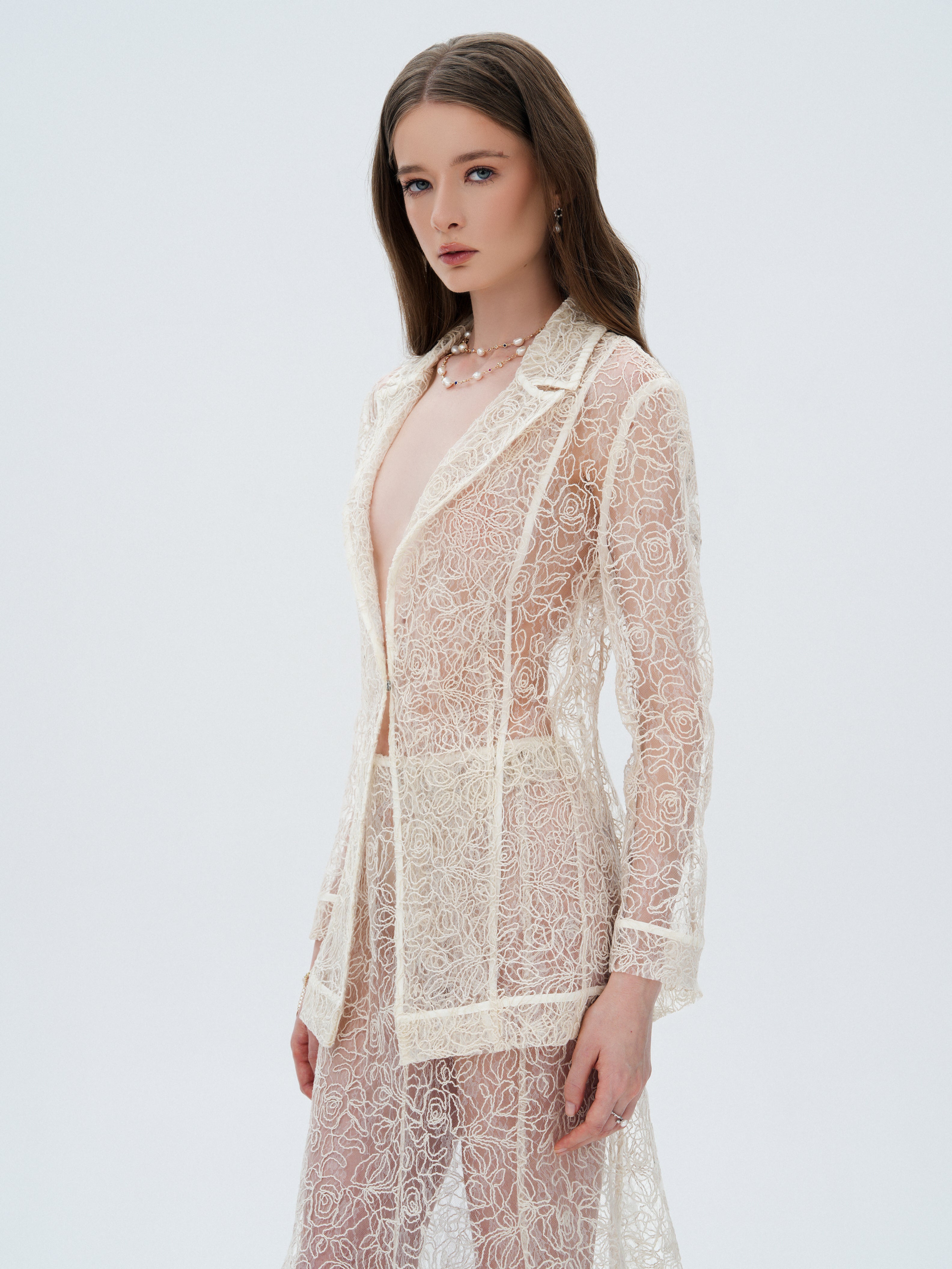 ELSAVA LACE TAILORED BLAZER IVORY