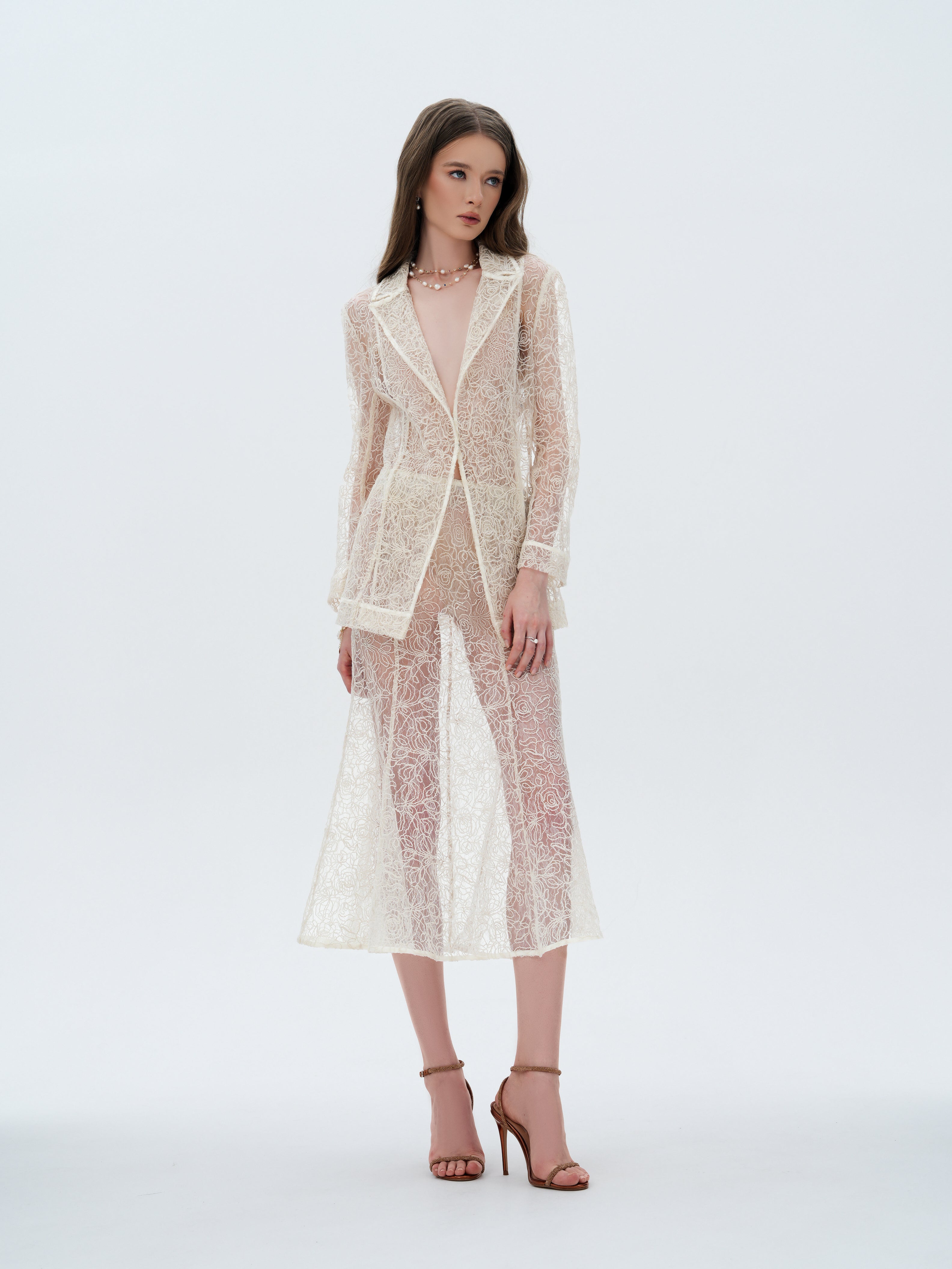ELSAVA LACE TAILORED BLAZER IVORY
