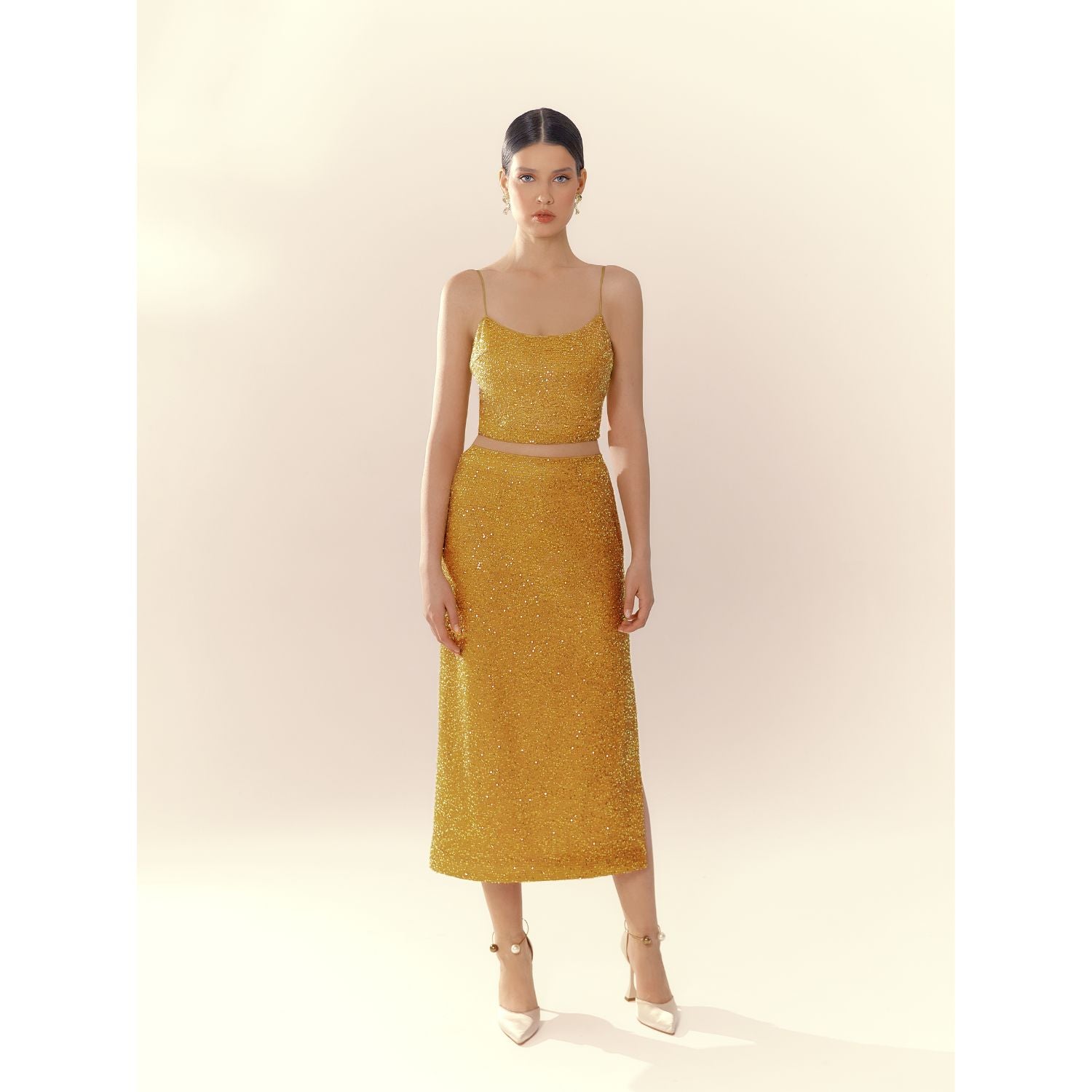 Lina Желтый топ с пайетками