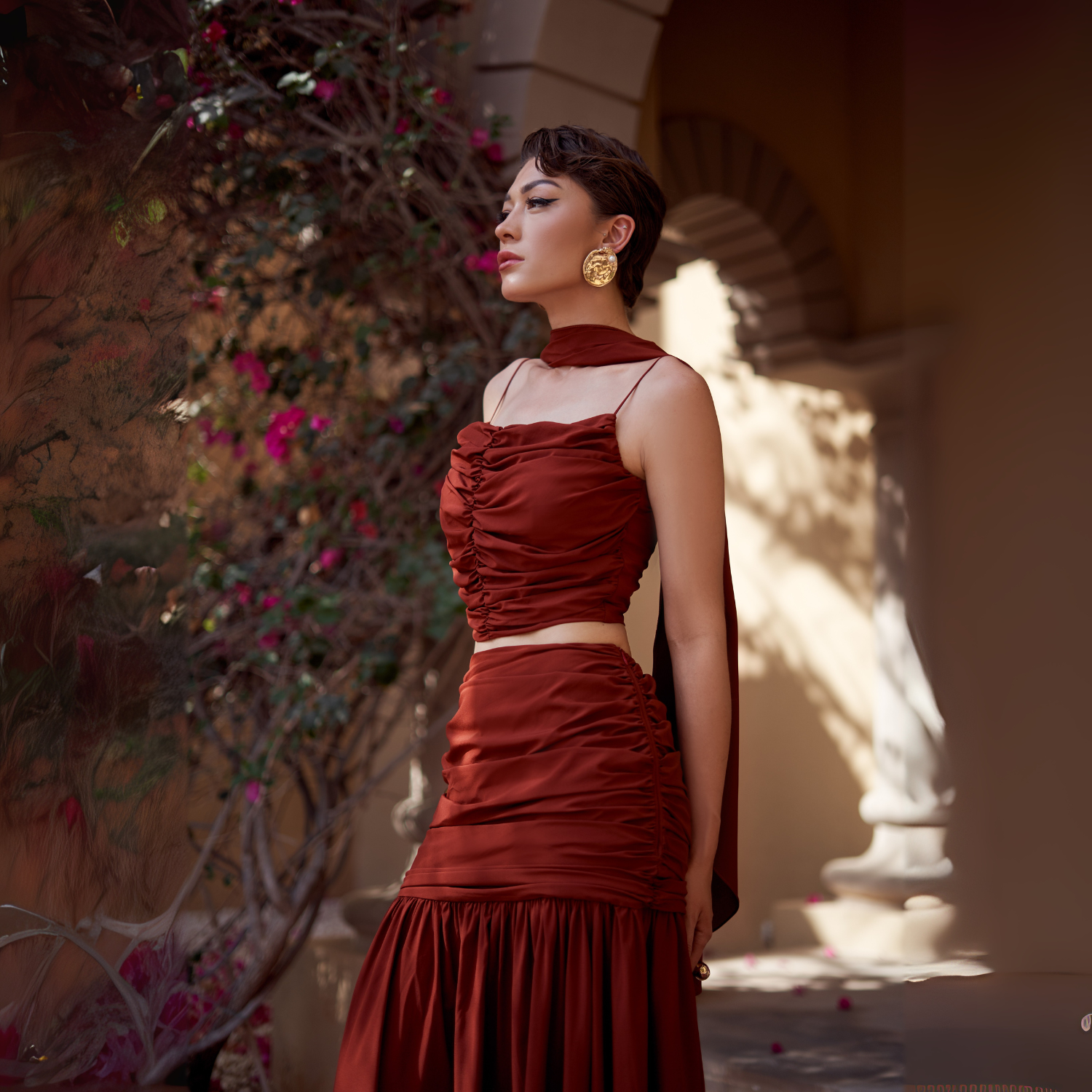 Draped Burgundy Silk Skirt