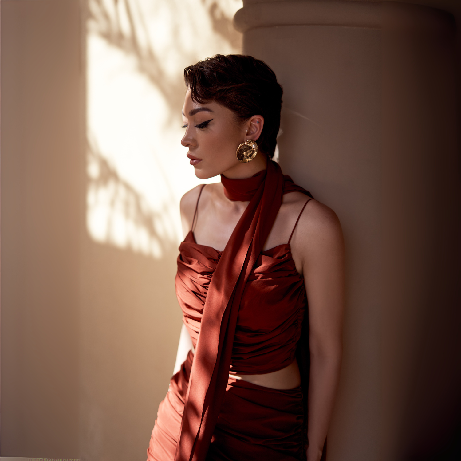 Draped Burgundy Silk Skirt