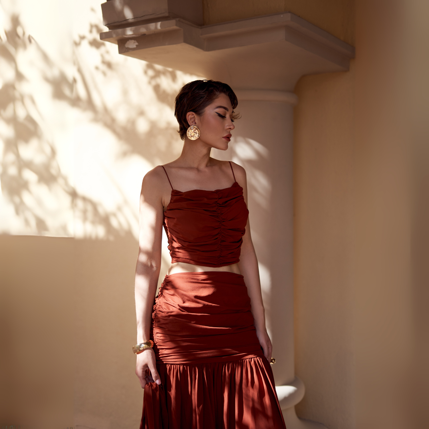 Draped Burgundy Silk Skirt