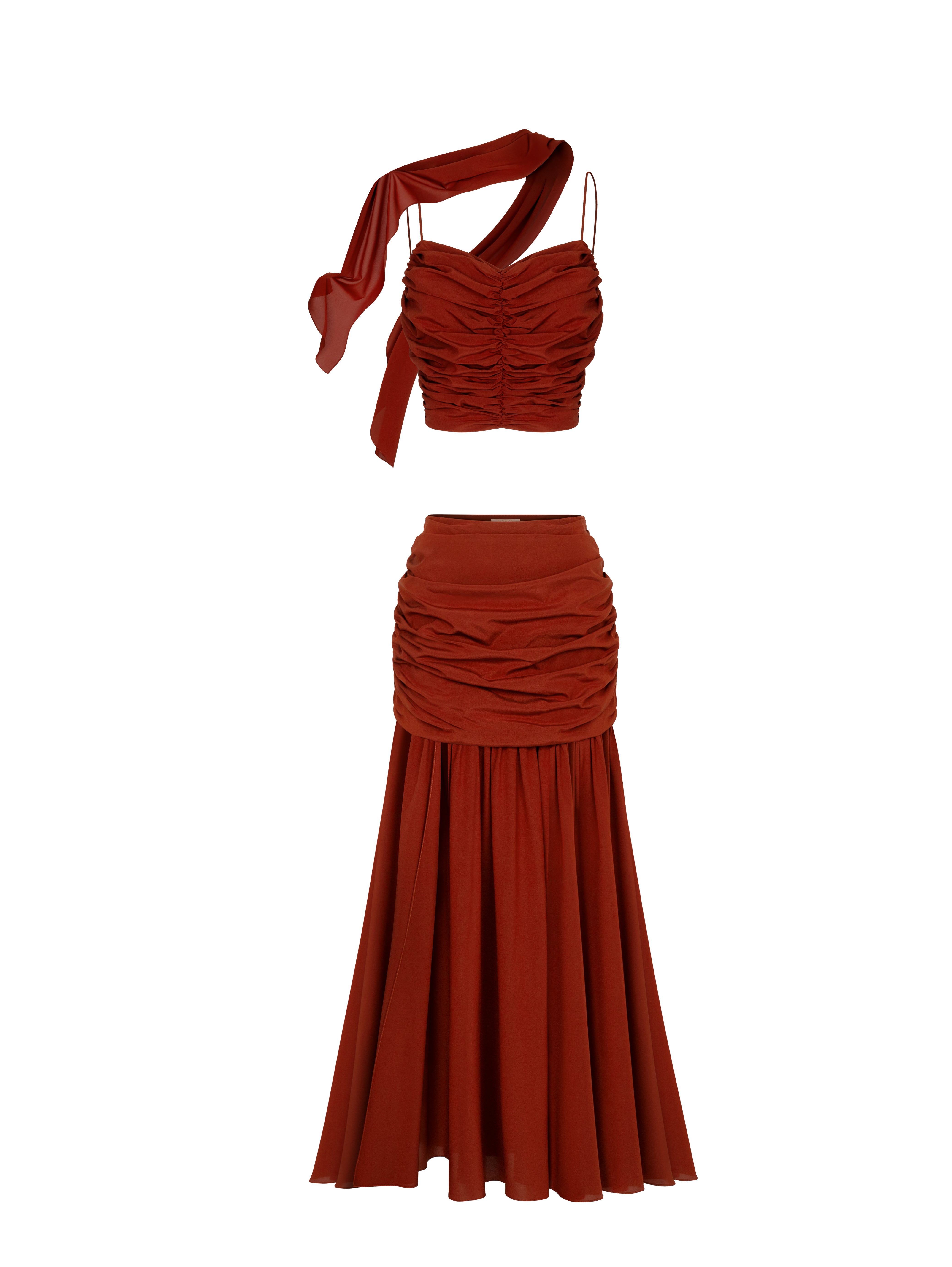 Draped Burgundy Silk Skirt