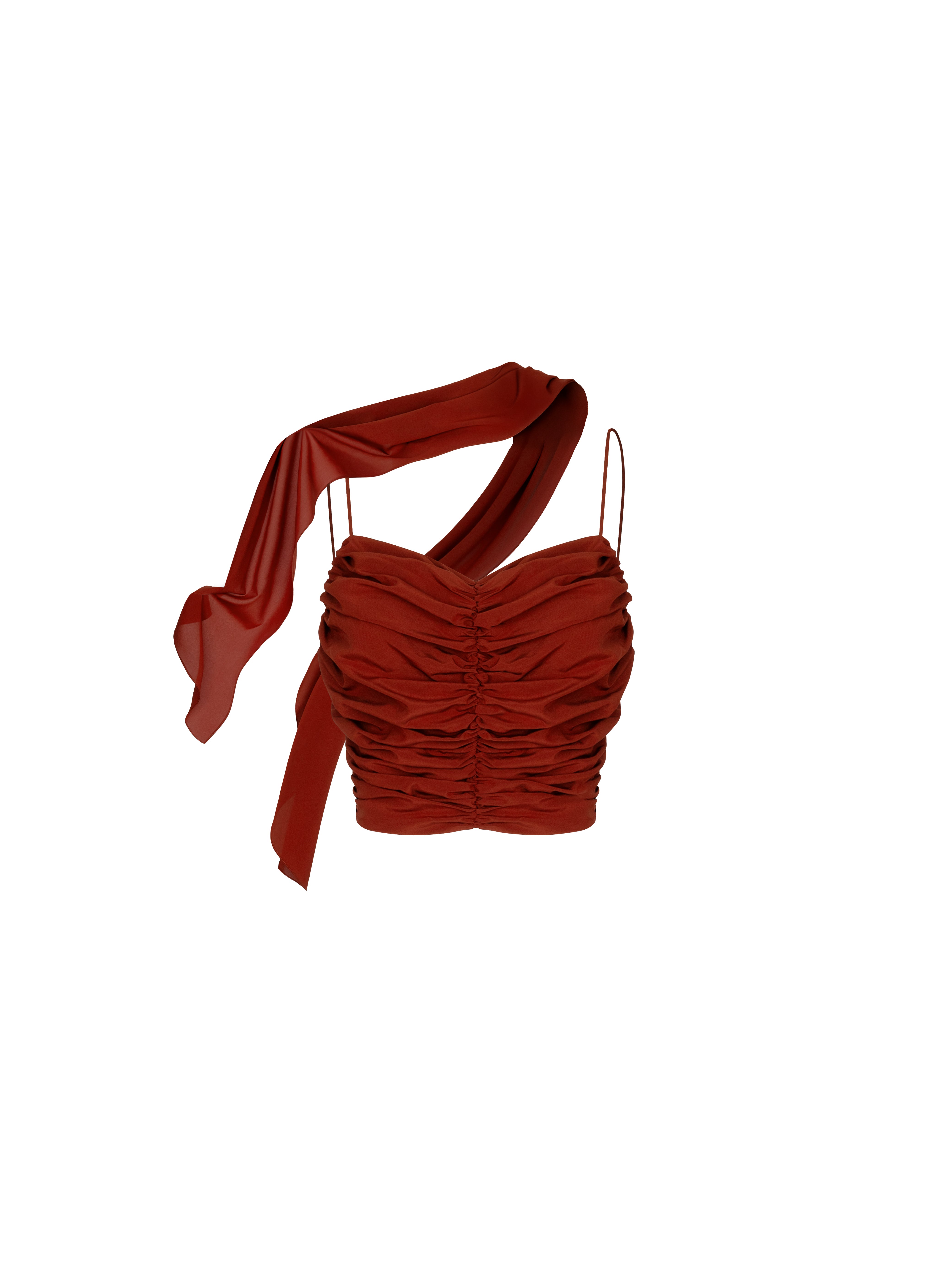 Драпированный шелковый топ бордового цвета