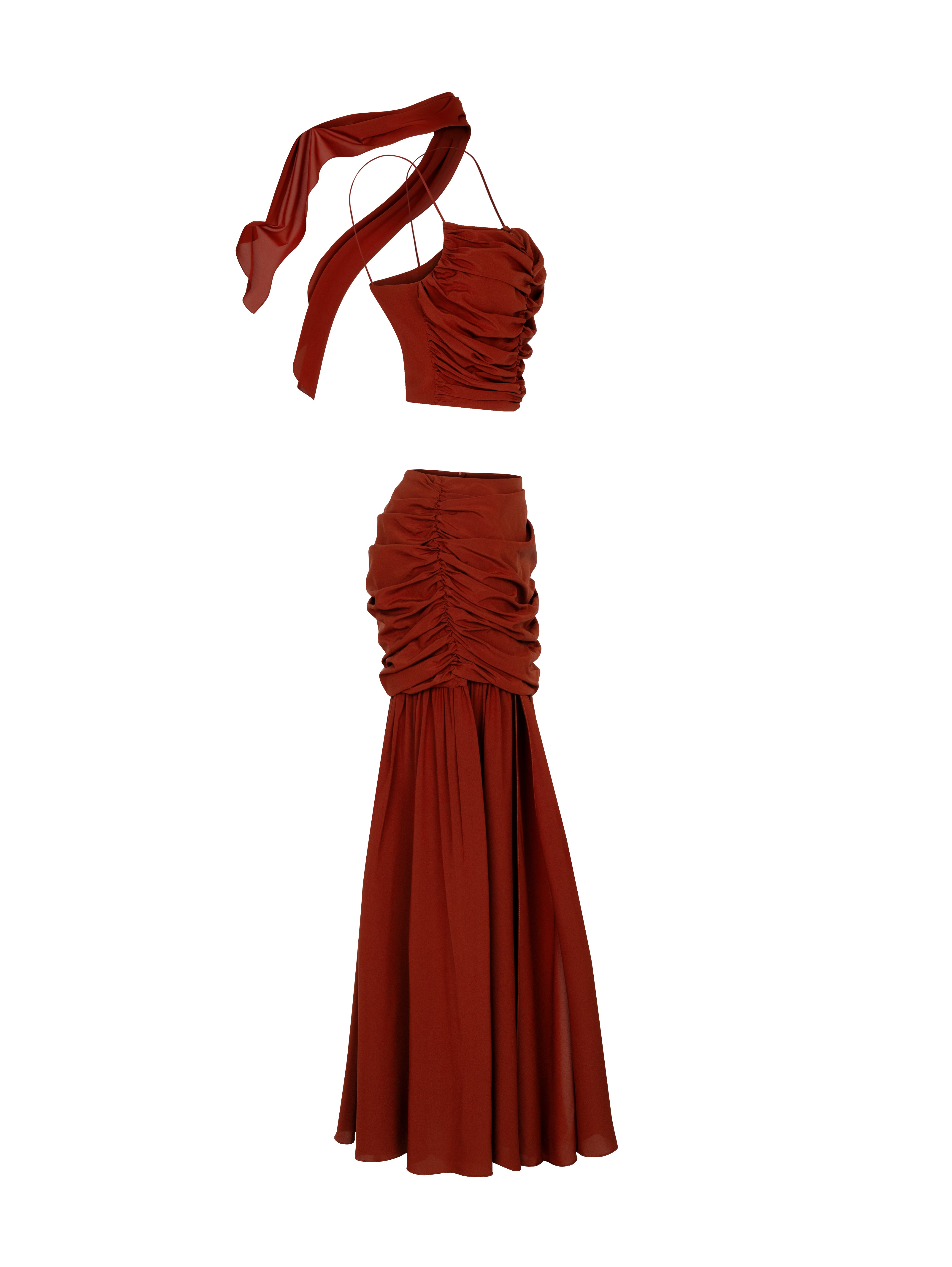 Draped Burgundy Silk Skirt