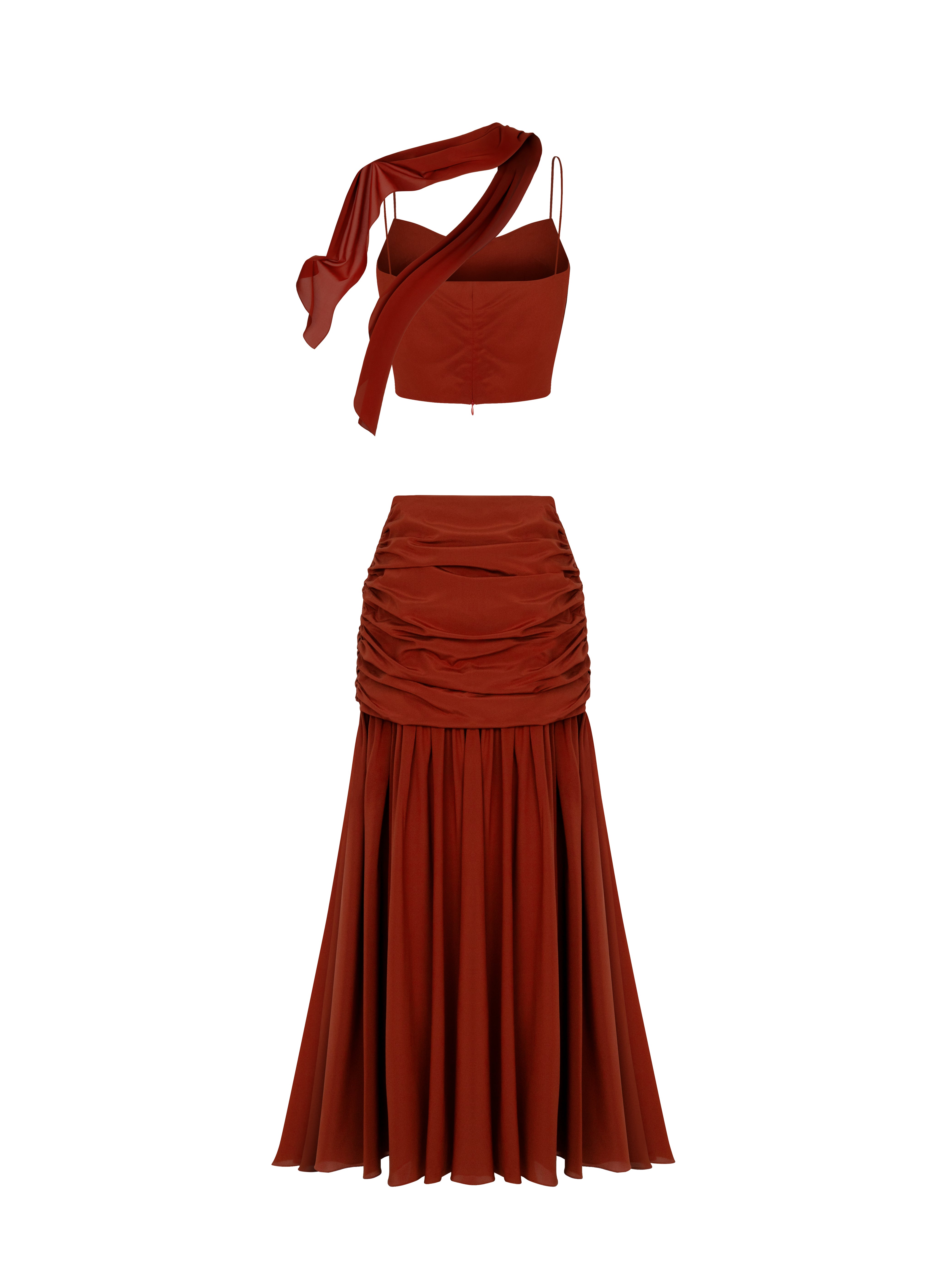 Draped Burgundy Silk Skirt
