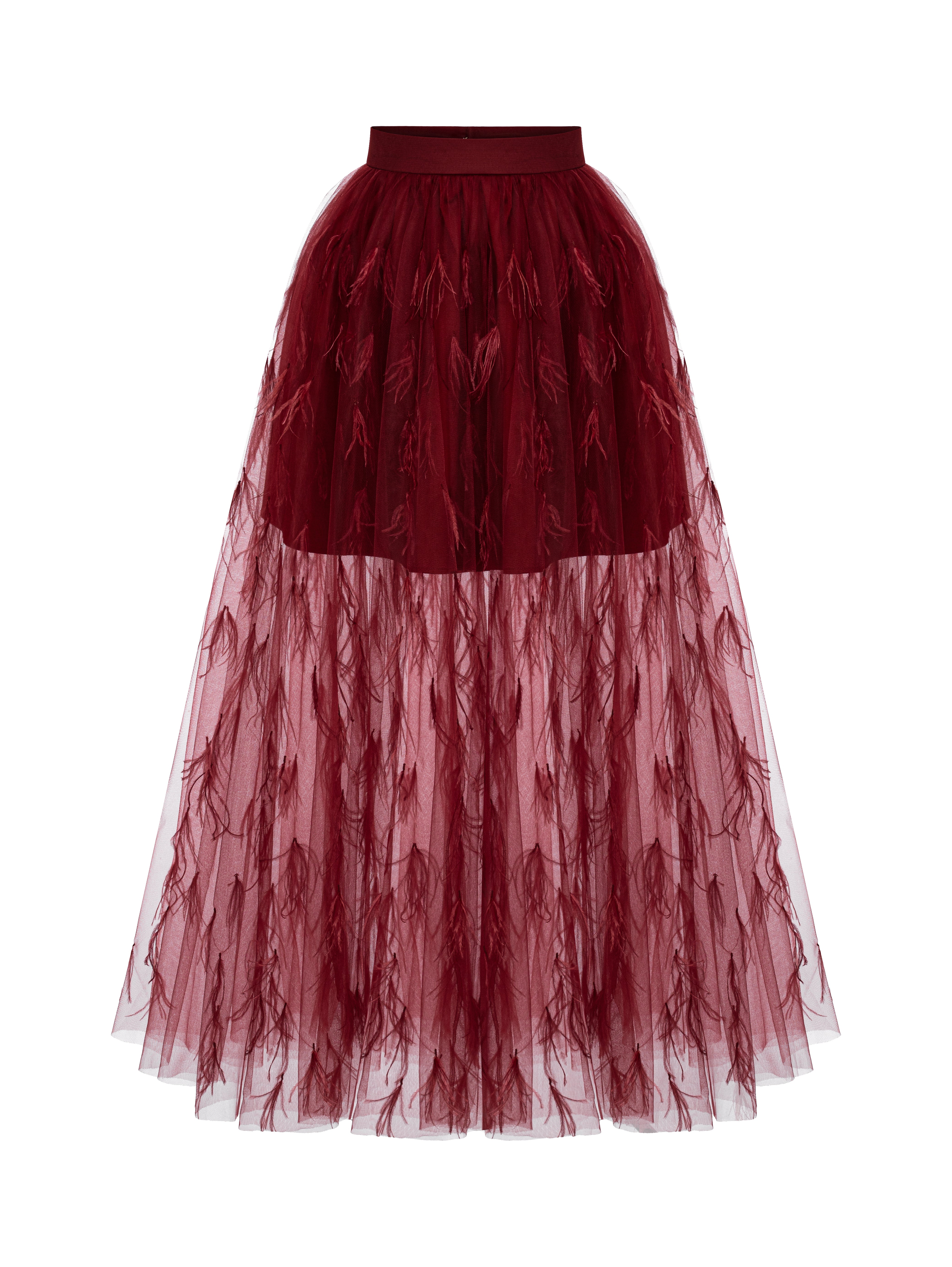Юбка из тканых перьев – малиново-красная