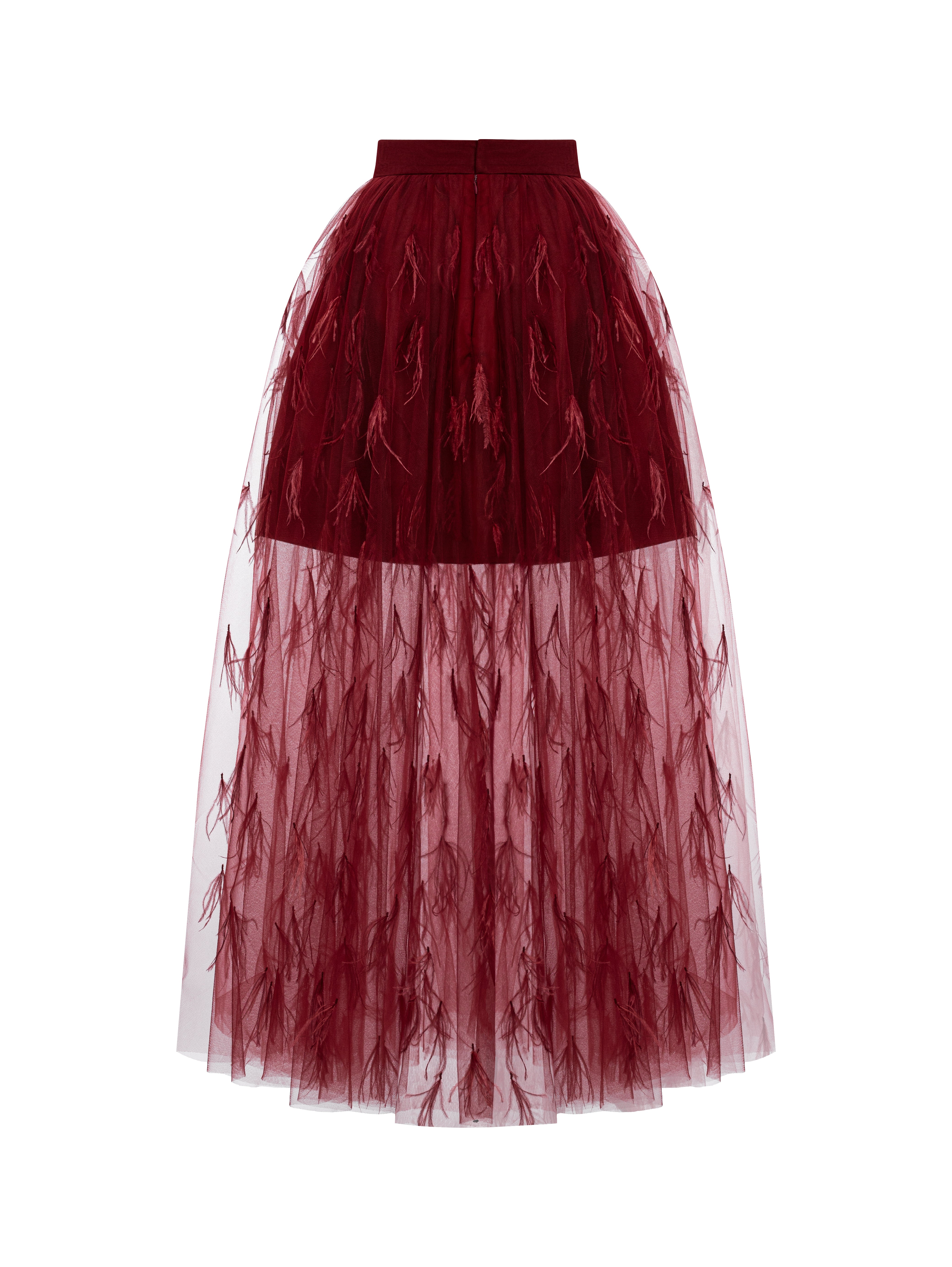 Юбка из тканых перьев – малиново-красная