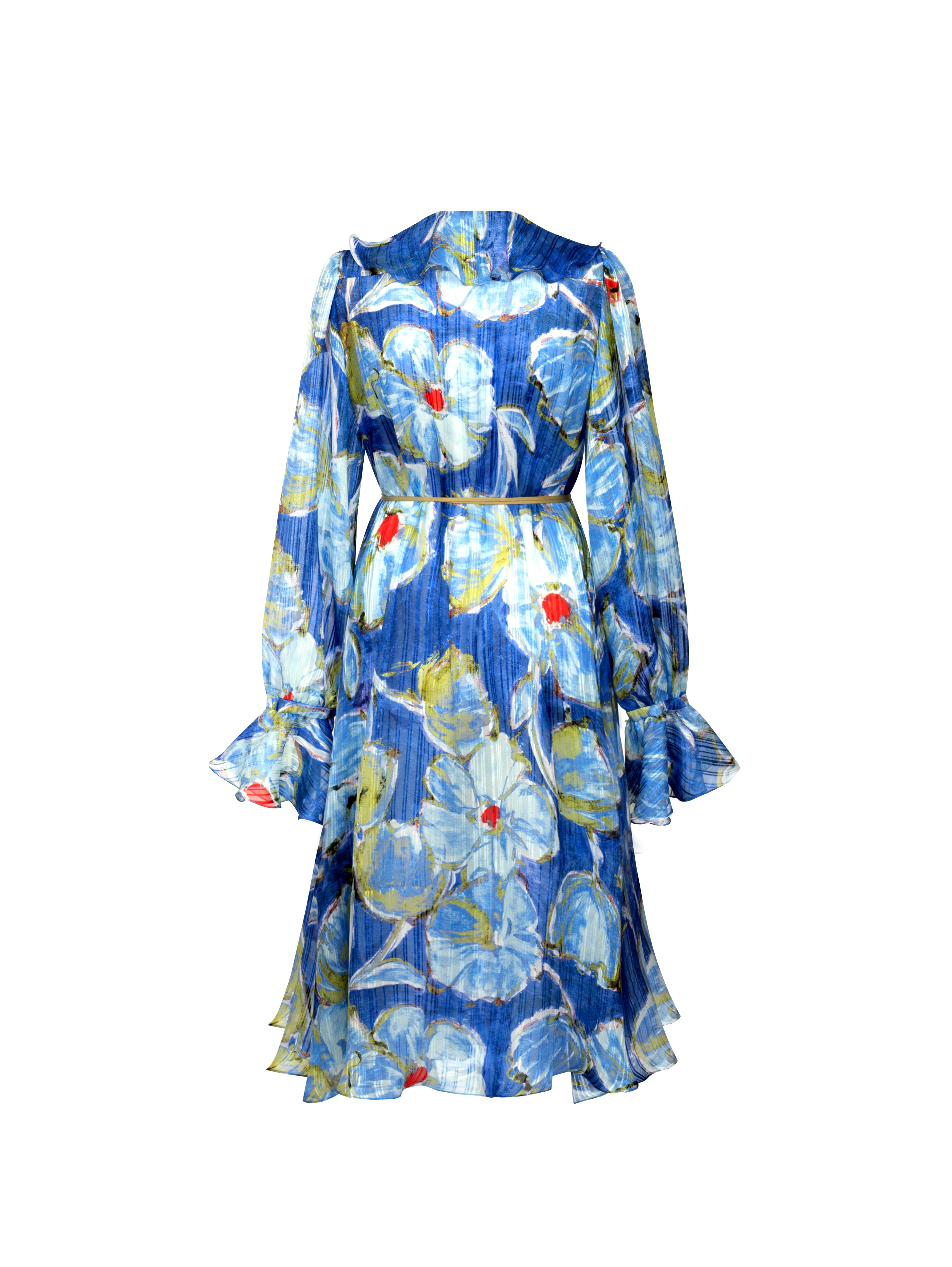 BLUE OF SILENCE RUFFLE DRESS