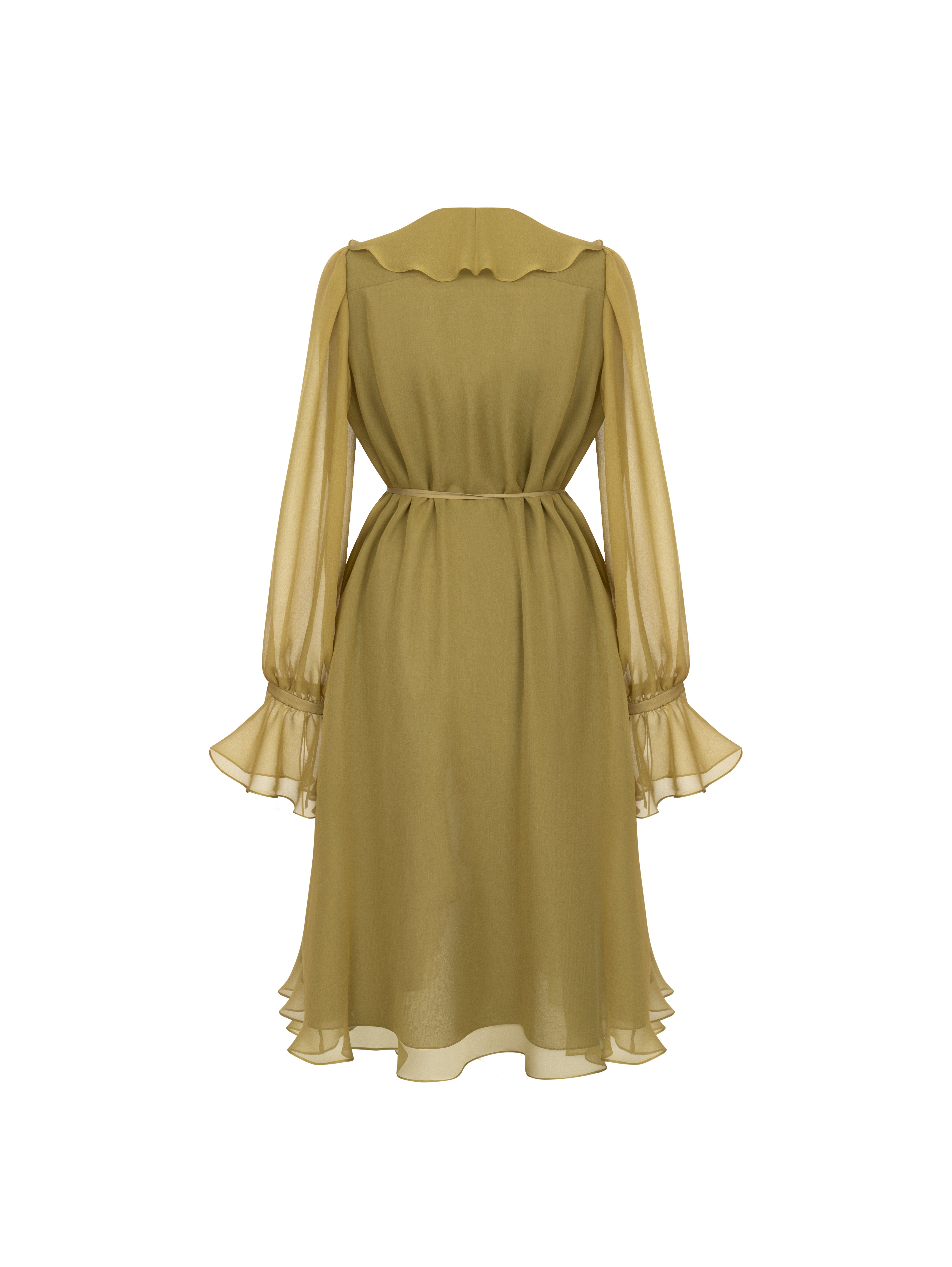 OLIVE CASCADING RUFFLE DRESS
