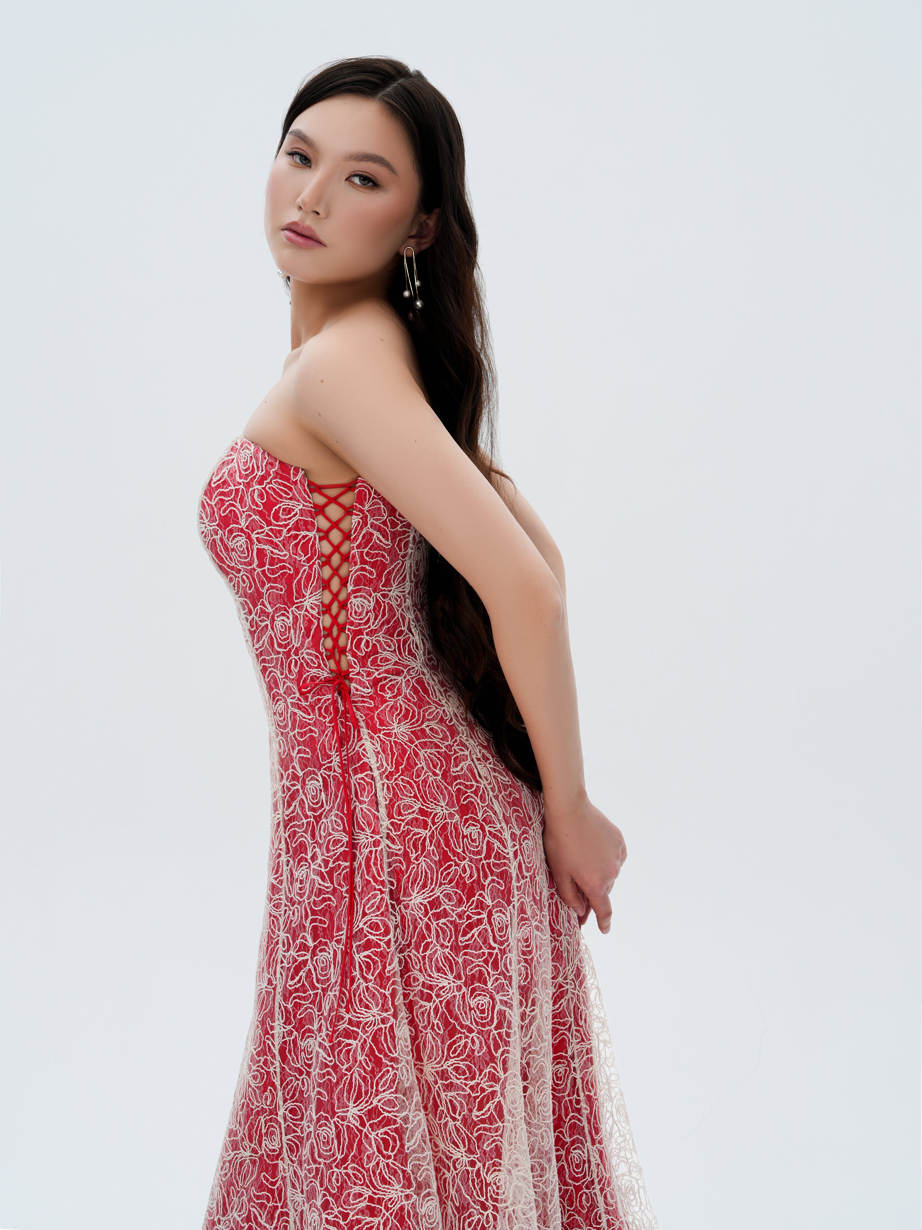 ELSAVA SCARLET BLOOM CORSET DRESS