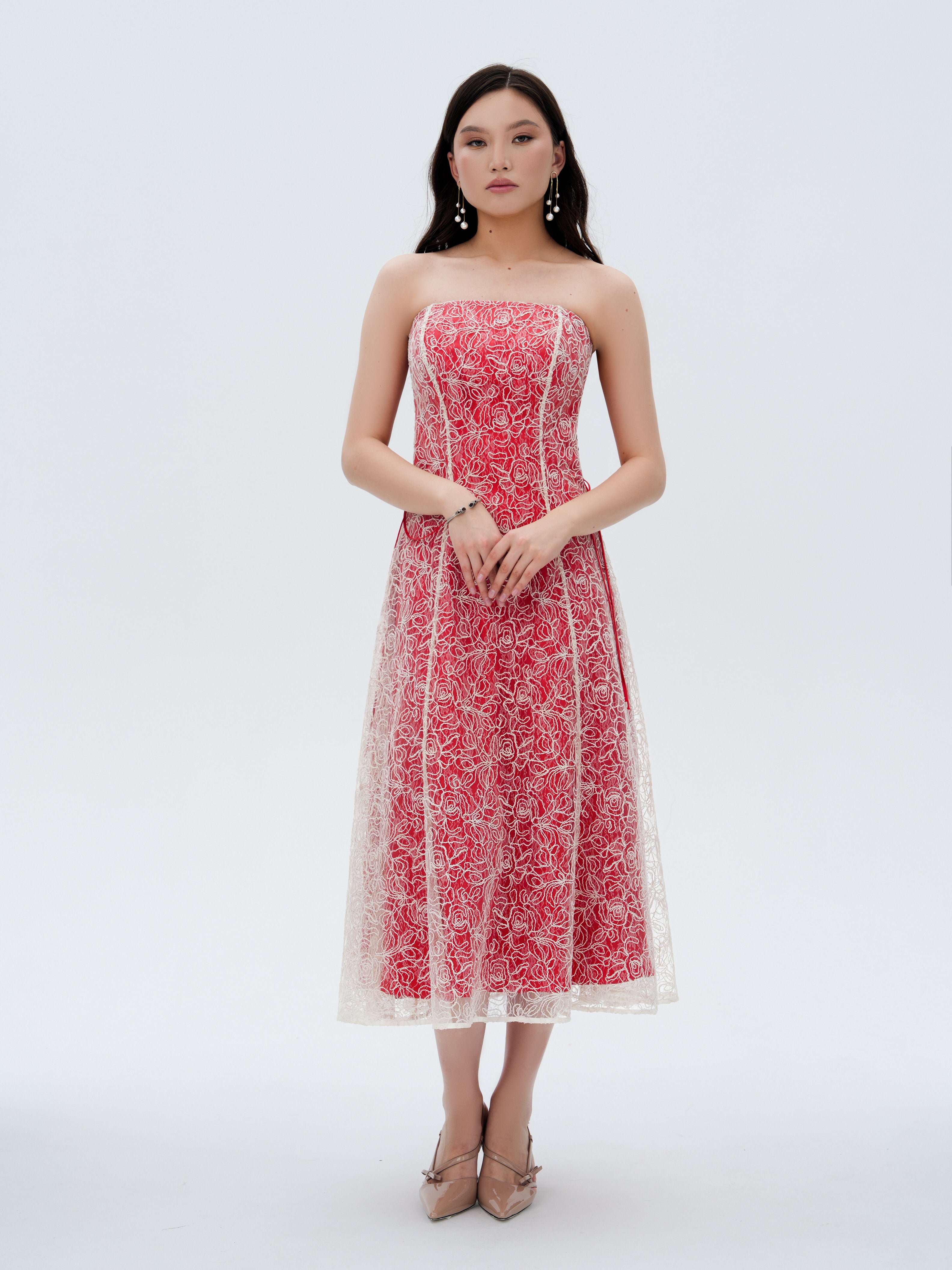 ELSAVA SCARLET BLOOM CORSET DRESS