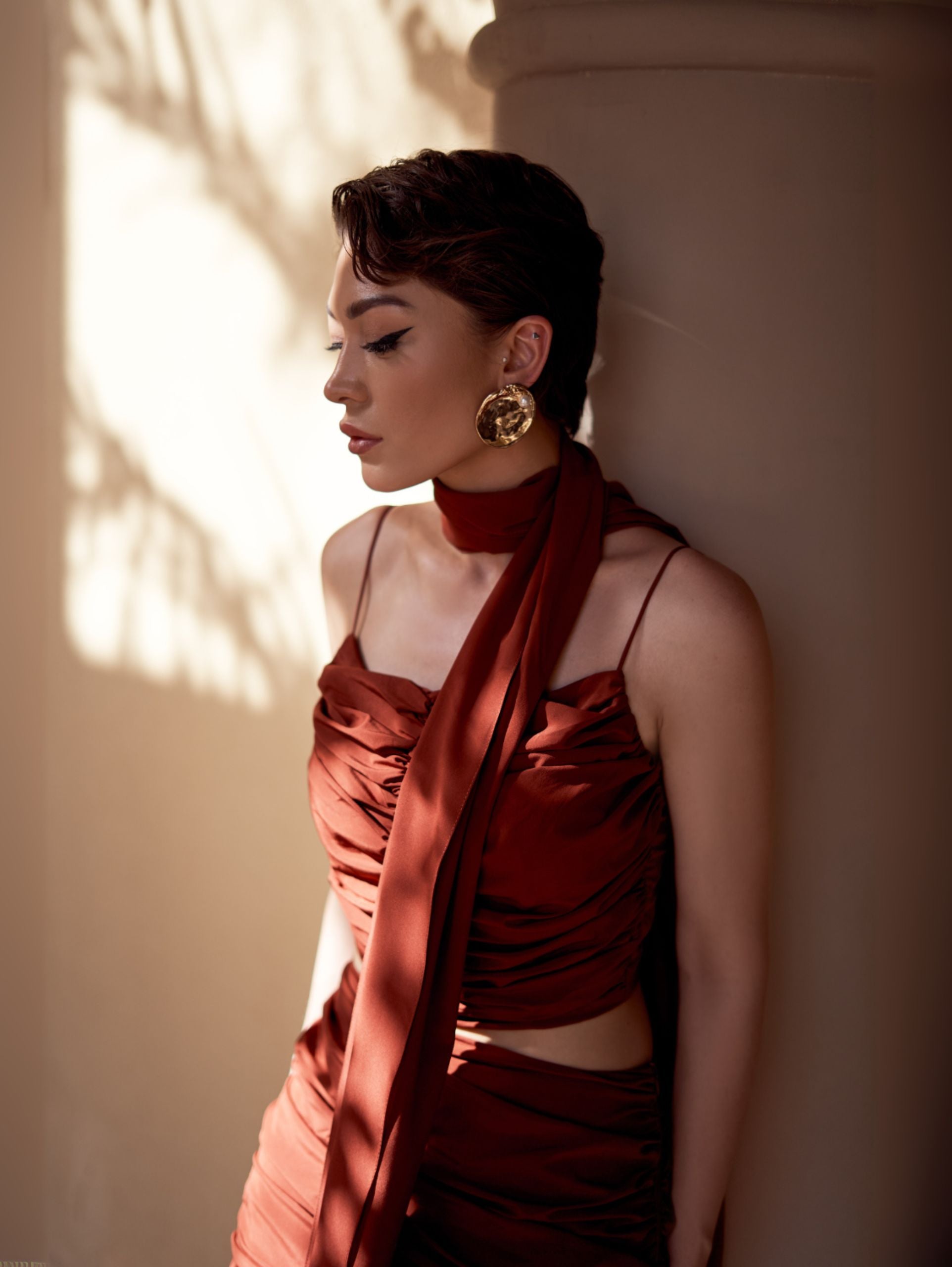 Draped Burgundy Silk Top