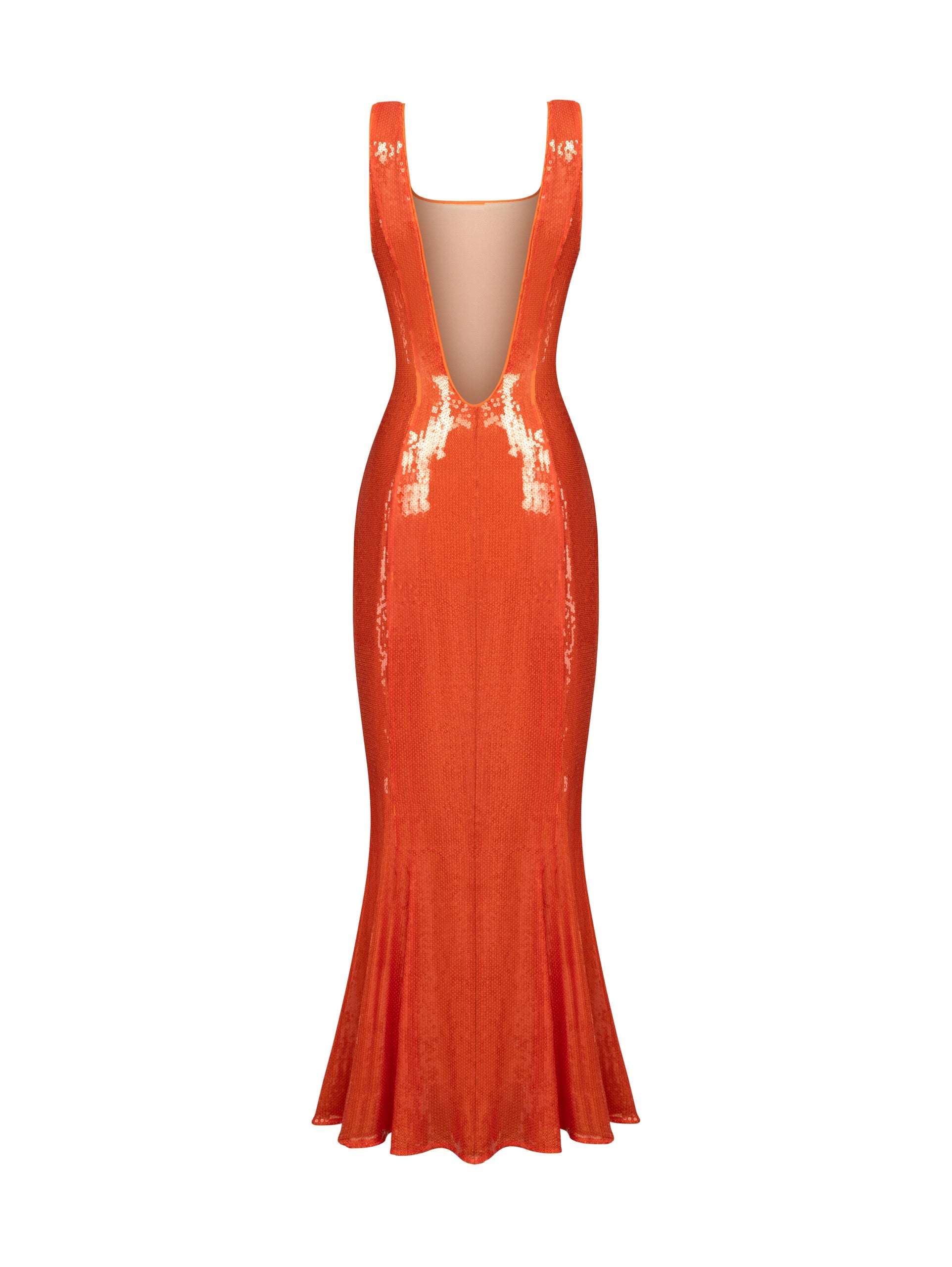 Orange Sequin Tie-Back Midi Dress